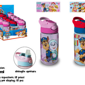 BORRACCIA TRASPARENTE CON CANNUCCIA IN SK 480 ML PAW PATROL